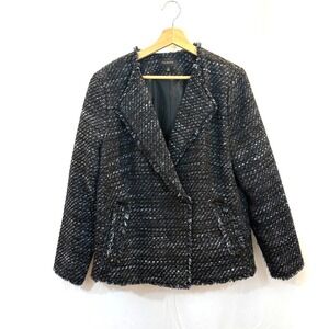 Talbots Blue, Black & Silver Metallic Lined Tweed Blazer, Size 14